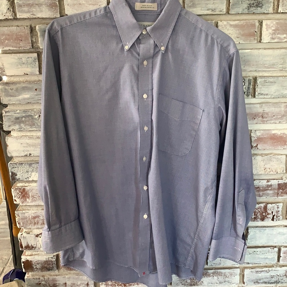 Hathaway wrinkle free button down polo, 16-33, blue and white, good condition!